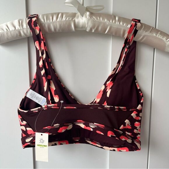 Aerie Offline Animal Print Mesh Back Plunge Sports Bra Red Pink‎ Size XS NWT - Picture 9 of 9